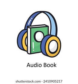 Dibujo de diseño del doodle de contorno relleno del vector del libro de audio. Símbolo del archivo EPS 10 de fondo blanco
