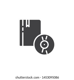Audio book vector icon. filled flat sign for mobile concept and web design. Book and compact disk glyph icon. Symbol, logo illustration. Vector graphics