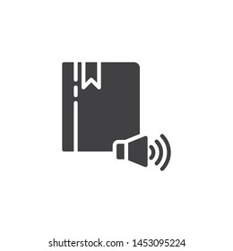 Audio book vector icon. filled flat sign for mobile concept and web design. Book with volume speaker glyph icon. e learning or online education symbol, logo illustration. Vector graphics