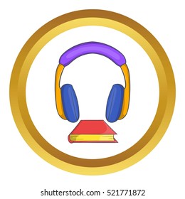 Audio book vector icon in golden circle, cartoon style isolated on white background