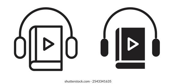 Audio book vector icon set black filled and outlined style.