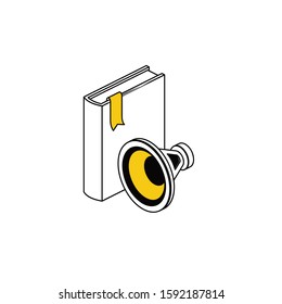Audio book. Vector line, 3d stroke isometric, color web icon, new flat style. Creative illustration design, abstract idea for infographics.
