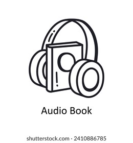 Ilustración de diseño del doodle de contorno del vector del libro de audio. Símbolo del archivo EPS 10 de fondo blanco