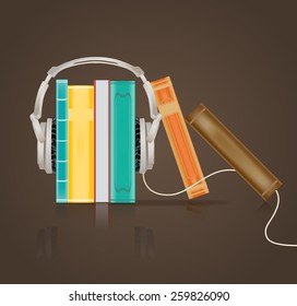 audio books concept with headphones on brown