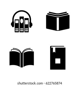 Audio Books. Simple Related Vector Icons Set for Video, Mobile Apps, Web Sites, Print Projects and Your Design. Black Flat Illustration on White Background.