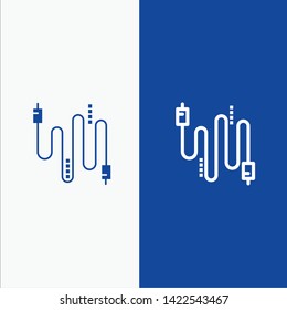 Audio, Cable, Cables, Communication Line and Glyph Solid icon Blue banner Line and Glyph Solid icon Blue banner