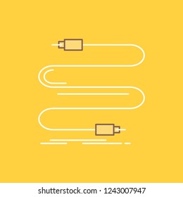 audio, cable, cord, sound, wire Flat Line Filled Icon. Beautiful Logo button over yellow background for UI and UX, website or mobile application