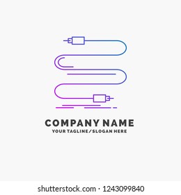 audio, cable, cord, sound, wire Purple Business Logo Template. Place for Tagline