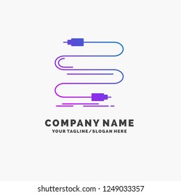 audio, cable, cord, sound, wire Purple Business Logo Template. Place for Tagline.