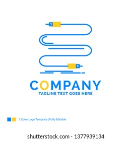 audio, cable, cord, sound, wire Blue Yellow Business Logo template. Creative Design Template Place for Tagline.