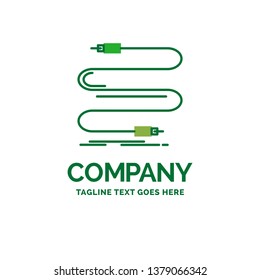 audio, cable, cord, sound, wire Flat Business Logo template. Creative Green Brand Name Design.