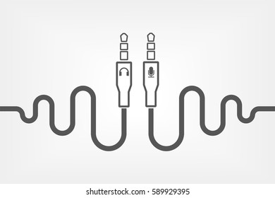 Audio cable icon. 3.5 mm TRS connectors. Vector concept illustration for design. Waveform cable
