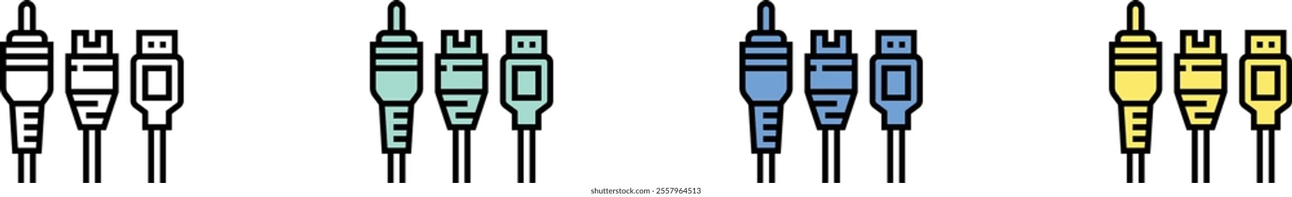audio cable icon. Outline, Green, Blue and Yellow Style Design Isolated On White Background