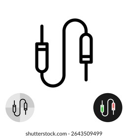 Audio cable icon. Sound speaker or microphone jack connector two sided wire line style symbol. Editable stroke.