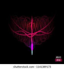 Audio cable Jack 6.3 mm. Poster for any musical/audio concepts. Abstract illustration on a black background. 
