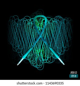 Audio cable Jack 6.3 mm. Poster for any music/technology concepts. Abstract illustration on a black background.