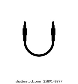 Audio cable with long round cord and two connectors. Vector icon.