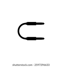 Audio cable with long round cord and two connectors. Vector icon.