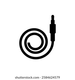 Audio cable with a long twisted round wire. Vector icon.