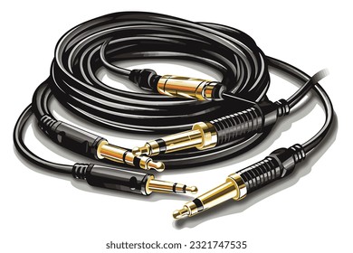 Audio Cables, electric cable, audio and video cable isolated vector art illustration on white background.