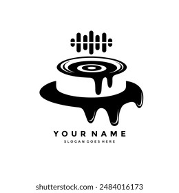 audio cake abstract logo.creative idea vector illustration.combination of cake with audio speakers