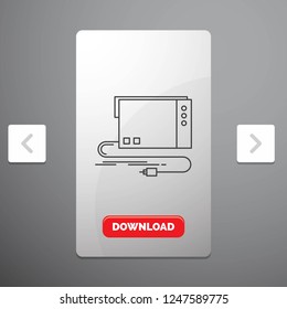 audio, card, external, interface, sound Line Icon in Carousal Pagination Slider Design and Red Download Button