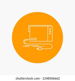 audio, card, external, interface, sound White Line Icon in Circle background. vector icon illustration