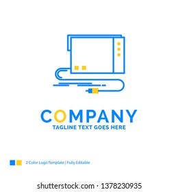 audio, card, external, interface, sound Blue Yellow Business Logo template. Creative Design Template Place for Tagline.
