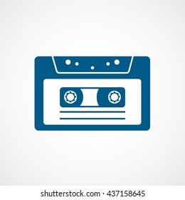 Audio Cassete Blue Flat Icon On White Background