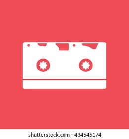 Audio Cassete Flat Icon On Red Background
