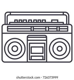 audio cassete player vector line icon, sign, illustration on background, editable strokes
