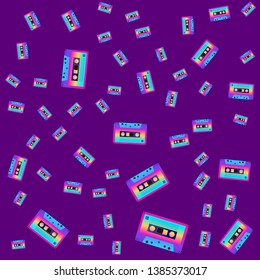 Audio cassette. 80s theme seamless pattern