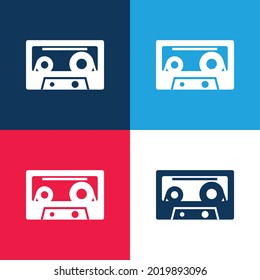 Audio Cassette blue and red four color minimal icon set