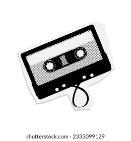 Teclado de intercalación de cassette de audio con estilo de semitono de desvío. Elemento de diseño en el estilo de arte pop punteado de moda. Ilustración vectorial con forma vintage de corte punk grunge.