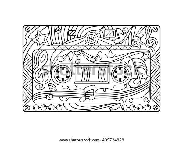 Audio Cassette Coloring Book Adults Vector Stock Vector