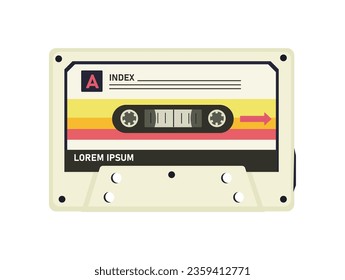 Audio cassette concept. Retro sound equipment for tape recorder. Music and songs, favorite playlists. Sticker for social networks. Cartoon flat vector illustration isolated on white background