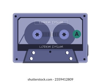 Audio cassette concept. Retro sound equipment for tape recorder. Music and songs, favorite playlists. Poster or banner for website. Cartoon flat vector illustration isolated on white background