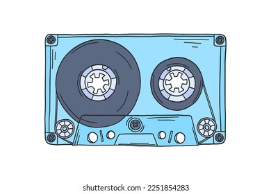 Audio cassette doodle. 2000s audio cassette. Y2k trendy illustration. Cassette for boombox or portable music player. Millennial childhood technology. 90s and 2000s.