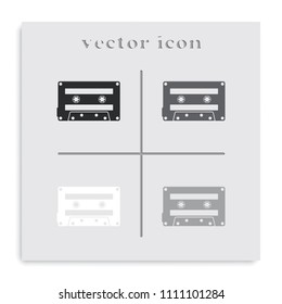 Audio cassette flat black and white vector icon.