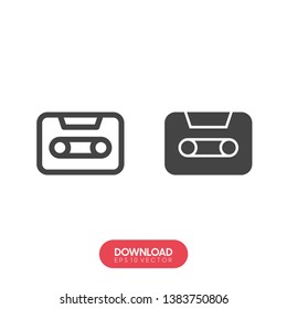 Audio cassette flat icon with long shadow isolated on blue background. Simple cassette sign symbol in flat style. Music element Vector illustration for web and mobile design. - Vector