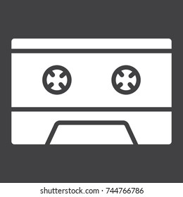 Audio cassette glyph icon, music and instrument, sound sign vector graphics, a solid pattern on a black background, eps 10.