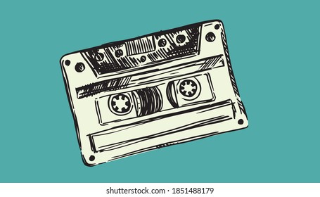 Audio cassette hand drawn illustrations.