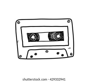 Audio Cassette, a hand drawn vector doodle illustration of an audio cassette.