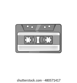 Audio cassette icon in black monochrome style isolated on white background. Music symbol vector illustration