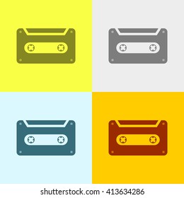 Audio Cassette Icon on Four Different Backgrounds. Eps-10.