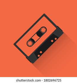 Audio cassette, audio cassette icon on red background with shadow. Vector illustration. Vector.