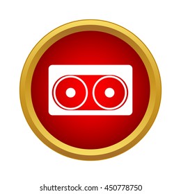 Audio cassette icon in simple style in red circle. Music symbol
