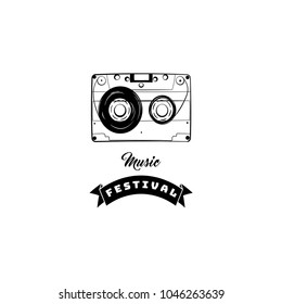 Audio Cassette icon. Audio tape. Music store shop festical logo. Vector illustration. Music symbol.