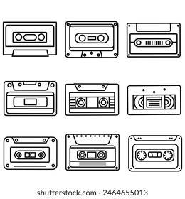Audio cassette icon vector set. Cassette illustration sign colleclion. VHS symbol or logo.