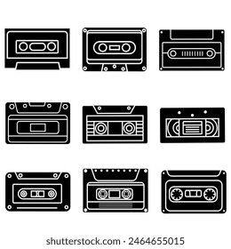 Audio cassette icon vector set. Cassette illustration sign colleclion. VHS symbol or logo.